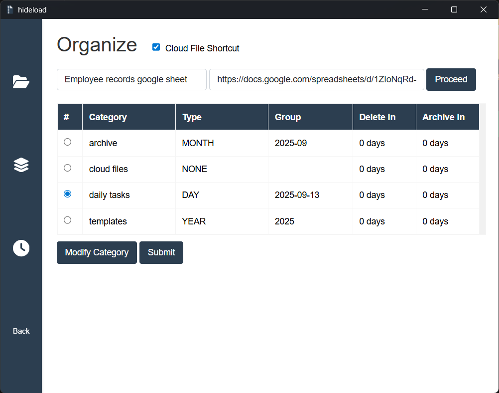 Organize cloud files